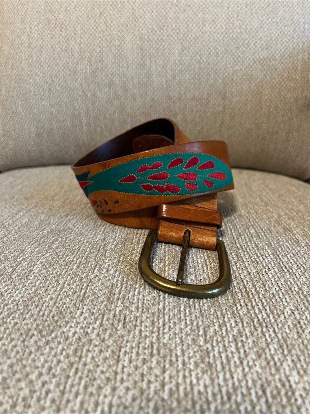 Linea Pelle Embroidered Peacock Belt | Limited Edition Vachetta Leather Handmade